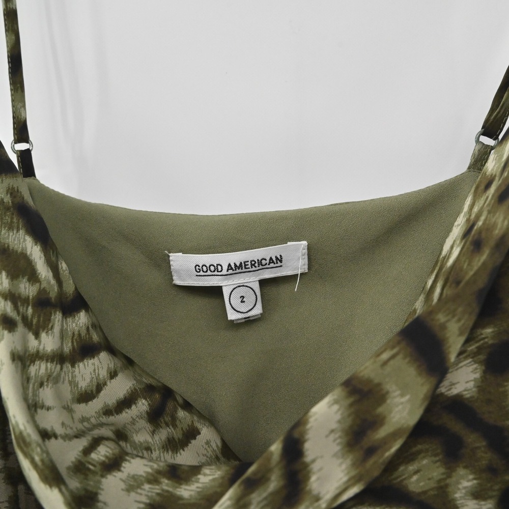 Good‎ American Jungle Slip Dress Womens Size M Midi Whimsical Cowl Neck Stretch - Picture 7 of 14